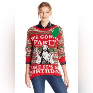 Unisex Jesus We Gonna Party Fair Isle Ugly Christmas Sweater Sz L